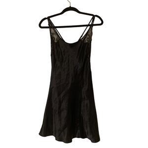 Victoria’s Secret Slip Dress Black Satin Lace Trim Nighty Women Size M  Boudoir